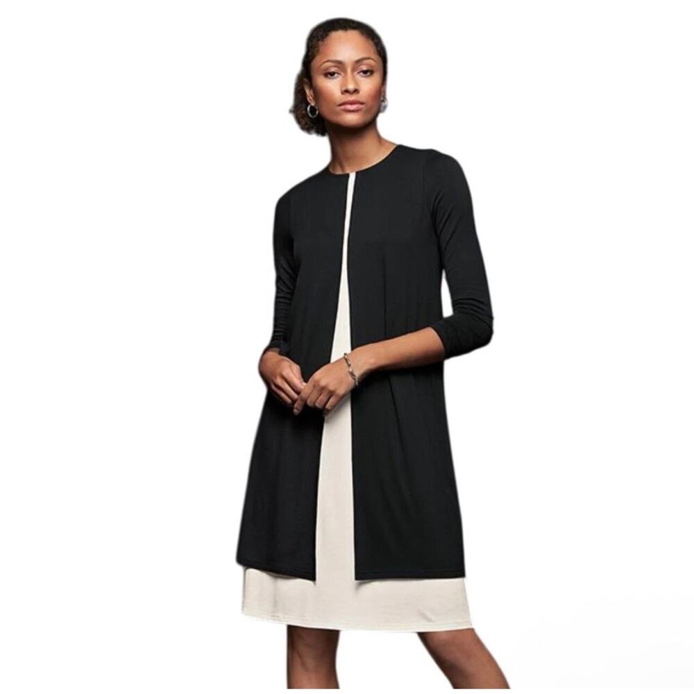 J.Jill Wearever Collection Split Layered Long Sleeve Dress Black & Cream Size SP